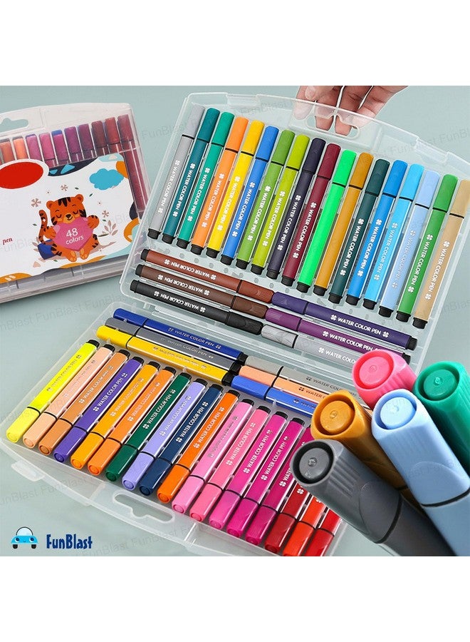 FunBlast Washable Watercolor Pens Set - Colouring Kit Art Markers Colour Sketch Pens Set Kids Artists Sketching Drawing Materials Craft Supplies Return Gift (48 Watercolor Pen Set) - Image 4