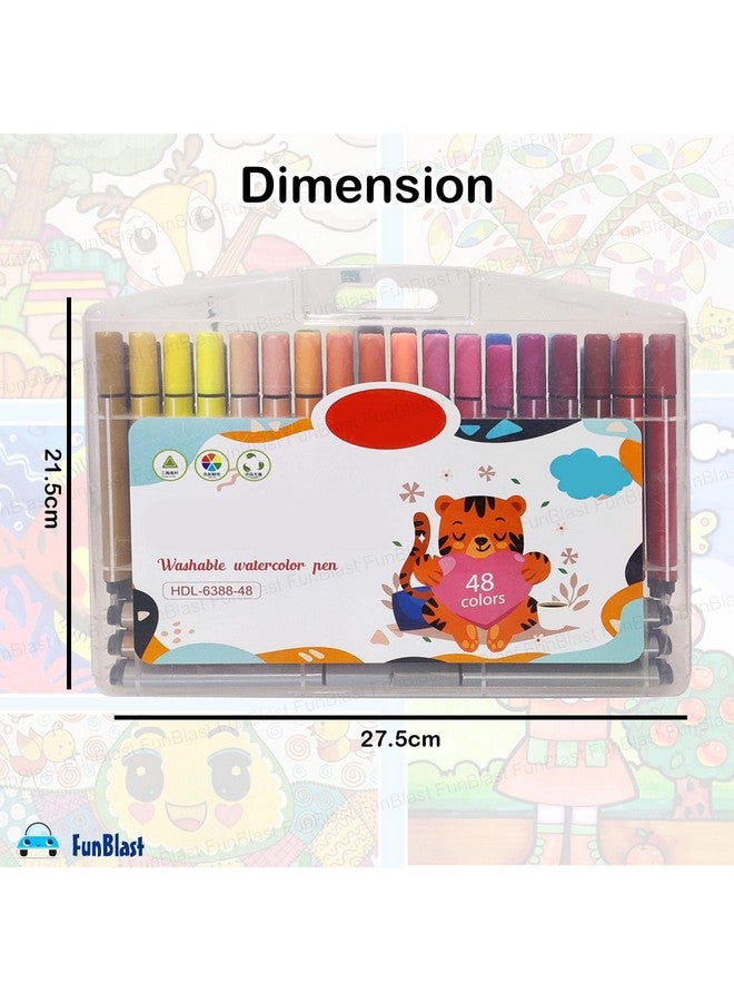 FunBlast Washable Watercolor Pens Set - Colouring Kit Art Markers Colour Sketch Pens Set Kids Artists Sketching Drawing Materials Craft Supplies Return Gift (48 Watercolor Pen Set) - Image 3