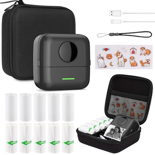 HUIJUTCHEN Mini Thermal Portable Printer for iOS&Android with Hard Protection Storage Case,Bluetooth Inkless Pocket Printer with 11 Rolls of Thermal Paper＆Sticker to Print Photo Receipt DIY - Image 1