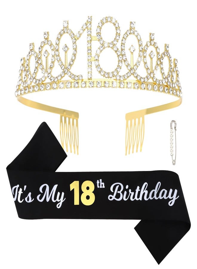 CAVETEE Gold 18th Birthday Sash and Tiara Kit - It's My Birthday Decoration for Parties - Image 1