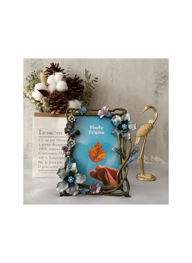 The Bros إطار صورة زهور عتيق 4x6، معدني وزجاج عالي الدقة، ديكور منزلي أنيق، للعرض على الطاولة والهدايا - Image 4