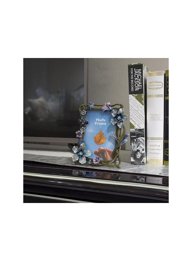 The Bros إطار صورة زهور عتيق 4x6، معدني وزجاج عالي الدقة، ديكور منزلي أنيق، للعرض على الطاولة والهدايا - Image 2