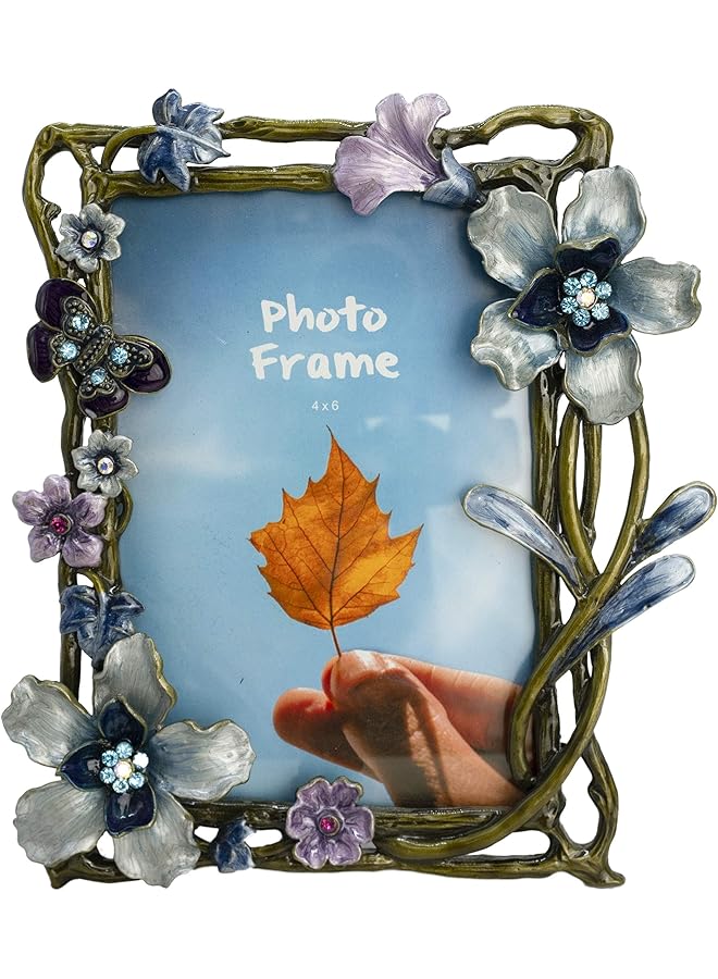 The Bros إطار صورة زهور عتيق 4x6، معدني وزجاج عالي الدقة، ديكور منزلي أنيق، للعرض على الطاولة والهدايا - Image 1