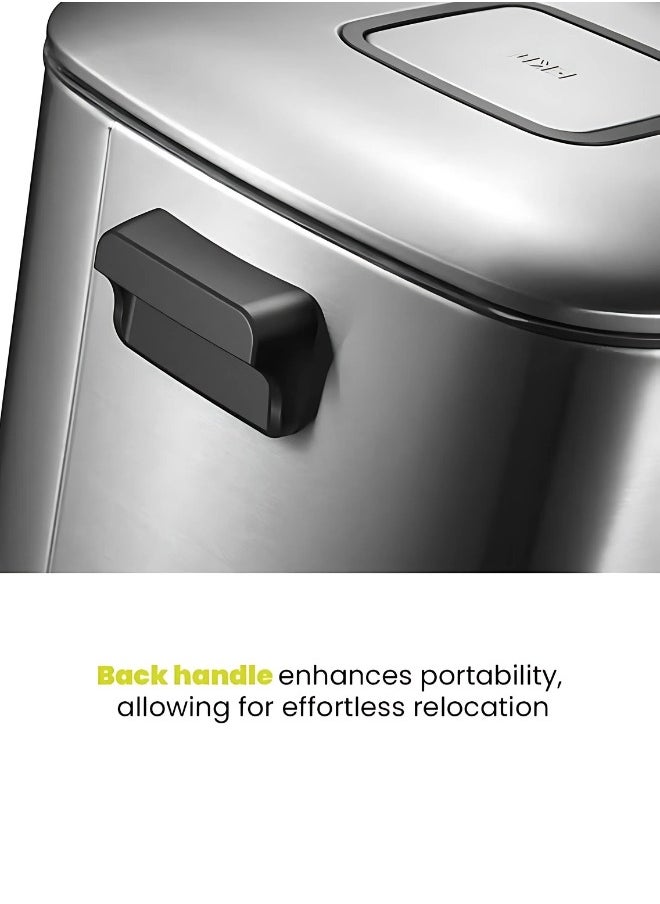 EKO - REGENT SERIES | 32L Metallic Grey Pedal Trash Bin | Brushed Stainless Steel, Soft-Closing, Fingerprint-Resistant Design | Modern Waste Solution for Home, Office, and Commercial Spaces - Image 1