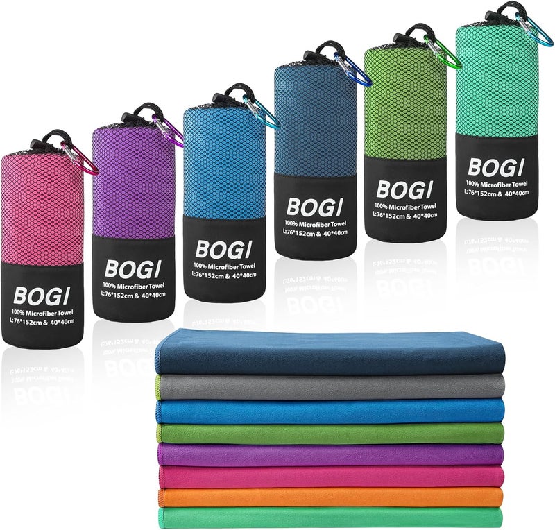 BOGI منشفة سفر رياضية من الألياف الدقيقة BOGI - منشفة سريعة الجفاف، منشفة تخييم خفيفة وناعمة من الألياف الدقيقة، منشفة سفر مدمجة وماصة للتخييم والجيم والشاطئ والحمام واليوجا والسباحة والتنزه (M:40''x20''-أزرق) - Image 1