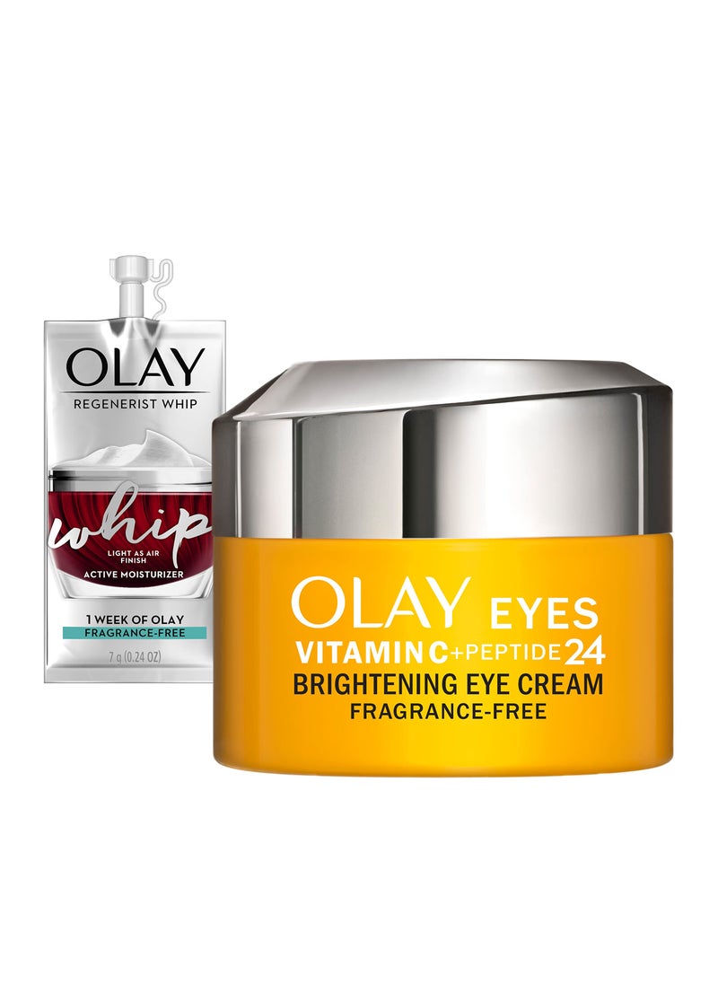 Olay Olay Vitamin C + Peptide 24 Eye Cream, Fragrance-Free, 0.5 oz + Whip Face Moisturizer Travel/Trial Size Gift Set 