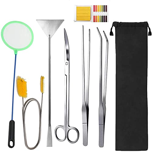 Qpets® 7 in 1 Aquarium Aquascaping Tools Kits, Stainless Steel Aquarium Plant Tools Tweezers Scissors Scrapers for Aquarium Tank Clean Fish Tank Aquascape Tools Sets - Image 1
