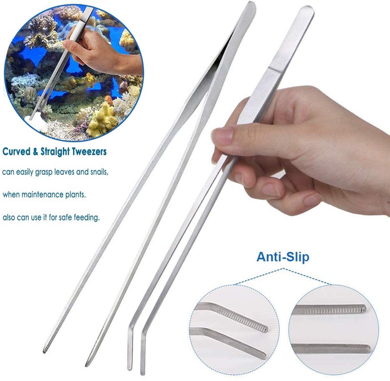 Qpets® 7 in 1 Aquarium Aquascaping Tools Kits, Stainless Steel Aquarium Plant Tools Tweezers Scissors Scrapers for Aquarium Tank Clean Fish Tank Aquascape Tools Sets - Image 3