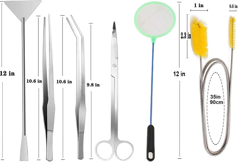 Qpets® 7 in 1 Aquarium Aquascaping Tools Kits, Stainless Steel Aquarium Plant Tools Tweezers Scissors Scrapers for Aquarium Tank Clean Fish Tank Aquascape Tools Sets - Image 2