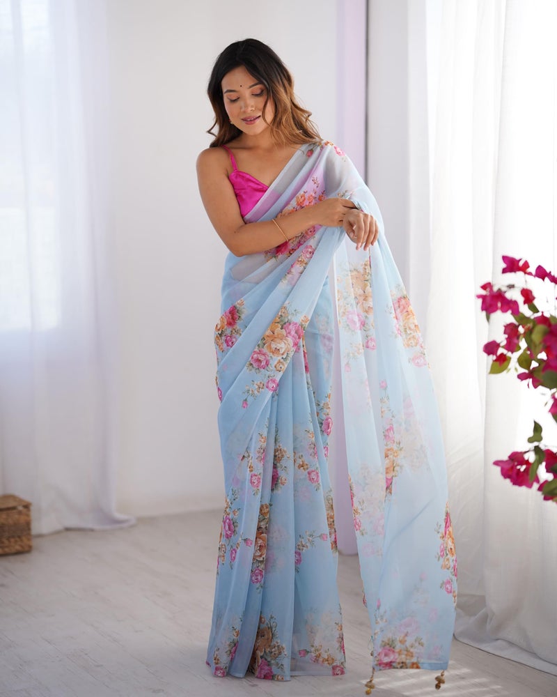 Kalaanj Floral Printed Sarees | Everyday Wear Elegant Printed Sarees | Pastel Colour Sarees - Image 2