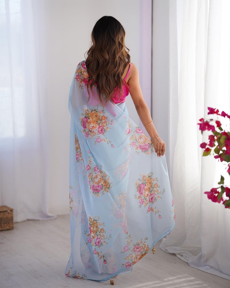 Kalaanj Floral Printed Sarees | Everyday Wear Elegant Printed Sarees | Pastel Colour Sarees - Image 5