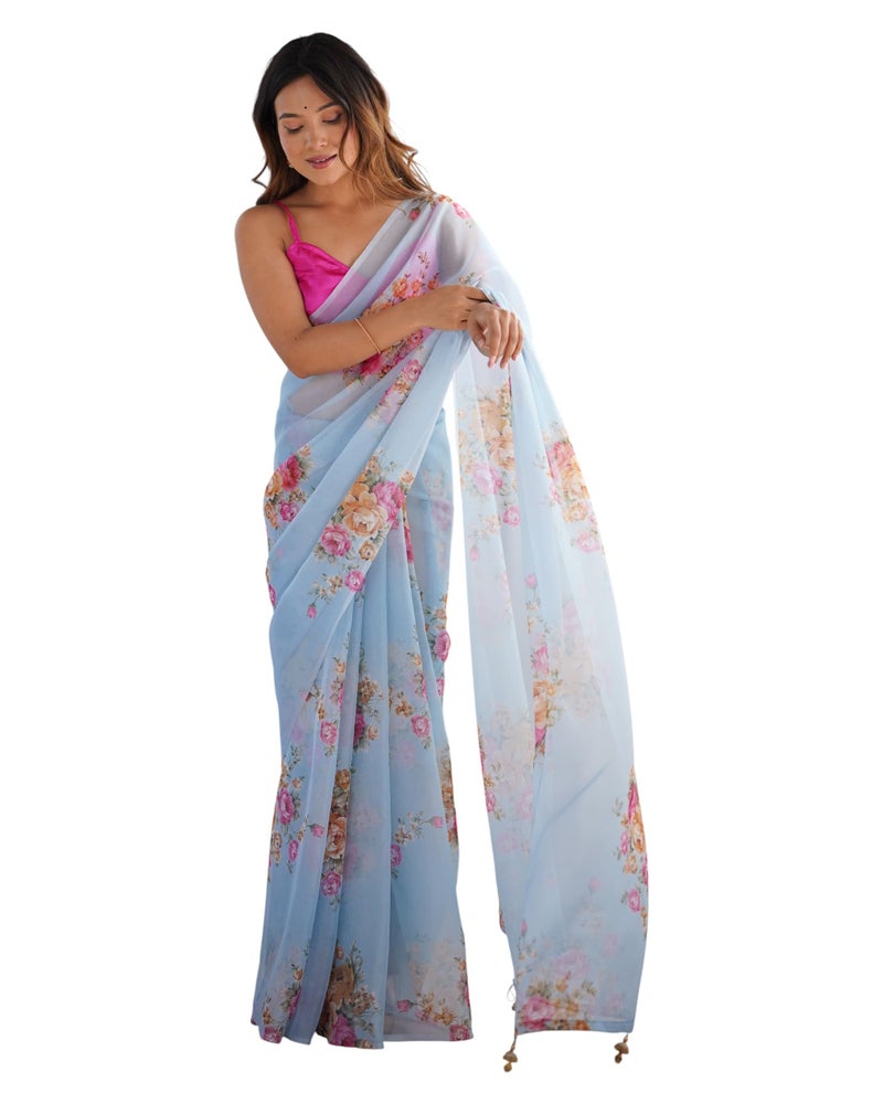 Kalaanj Floral Printed Sarees | Everyday Wear Elegant Printed Sarees | Pastel Colour Sarees - Image 1