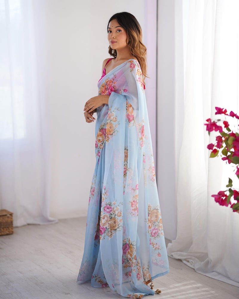 Kalaanj Floral Printed Sarees | Everyday Wear Elegant Printed Sarees | Pastel Colour Sarees - Image 4