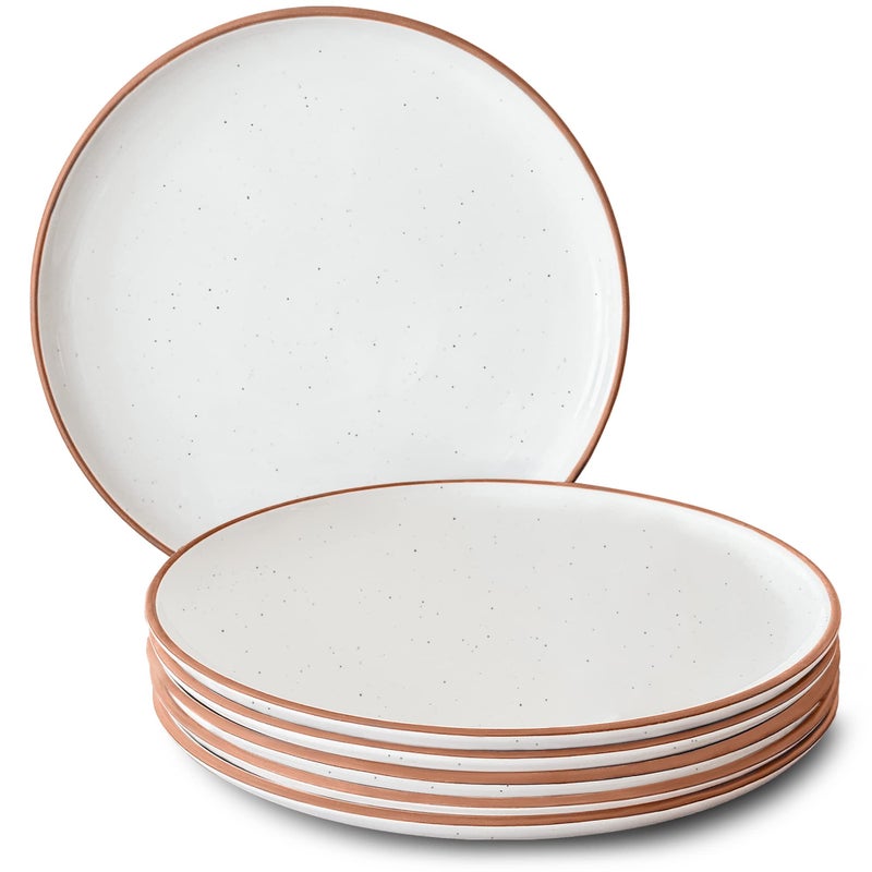 Mora Ceramic Dinner Plates Set of 6, 10 inch Dish Set - Microwave, Oven, and Dishwasher Safe, Scratch Resistant, Modern Rustic Dinnerware- Kitchen Porcelain Serving Dishes - Vanilla White - Image 1