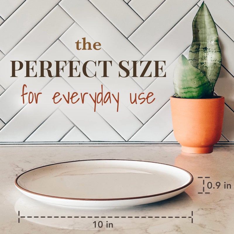 Mora Ceramic Dinner Plates Set of 6, 10 inch Dish Set - Microwave, Oven, and Dishwasher Safe, Scratch Resistant, Modern Rustic Dinnerware- Kitchen Porcelain Serving Dishes - Vanilla White - Image 2