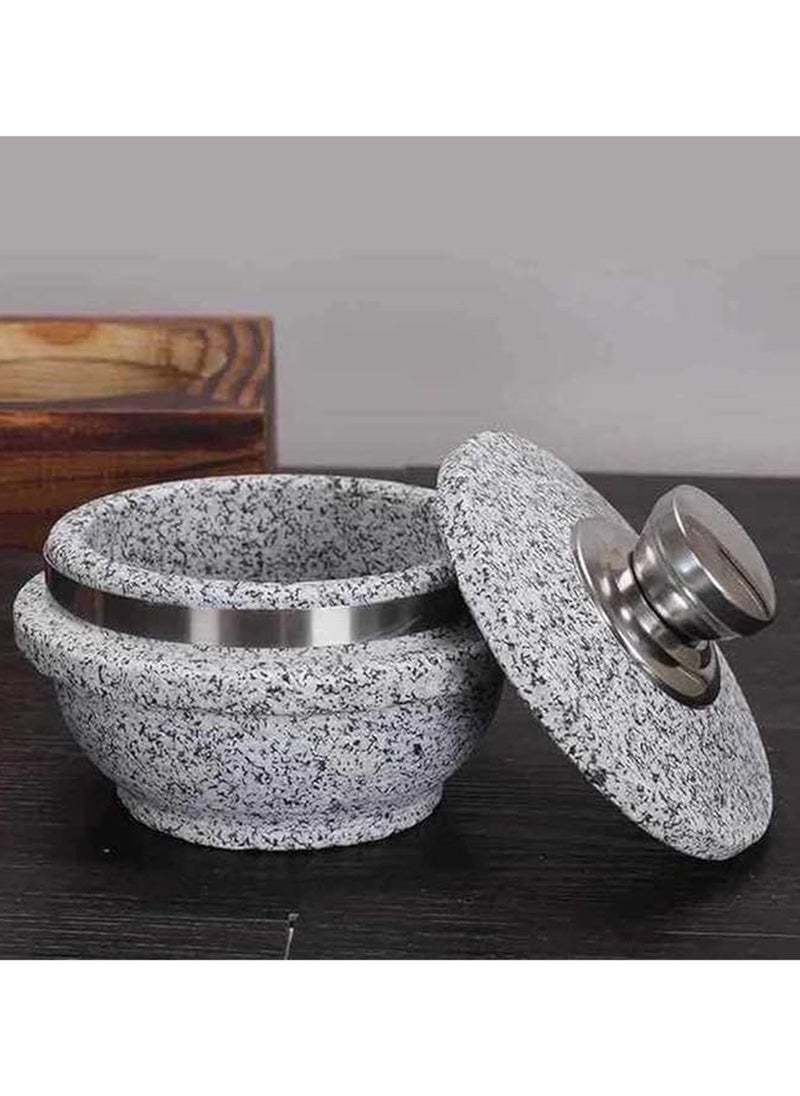 Generic - A Full Granite Pot With A Wooden Base And A Unique Granite Cookware With A High Quality Lid Round Silver 16 Cm - Image 1