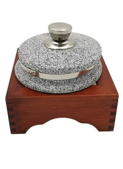 A Full Granite Pot With A Wooden Base And A Unique Granite Cookware With A High Quality Lid Round Silver 16 Cm