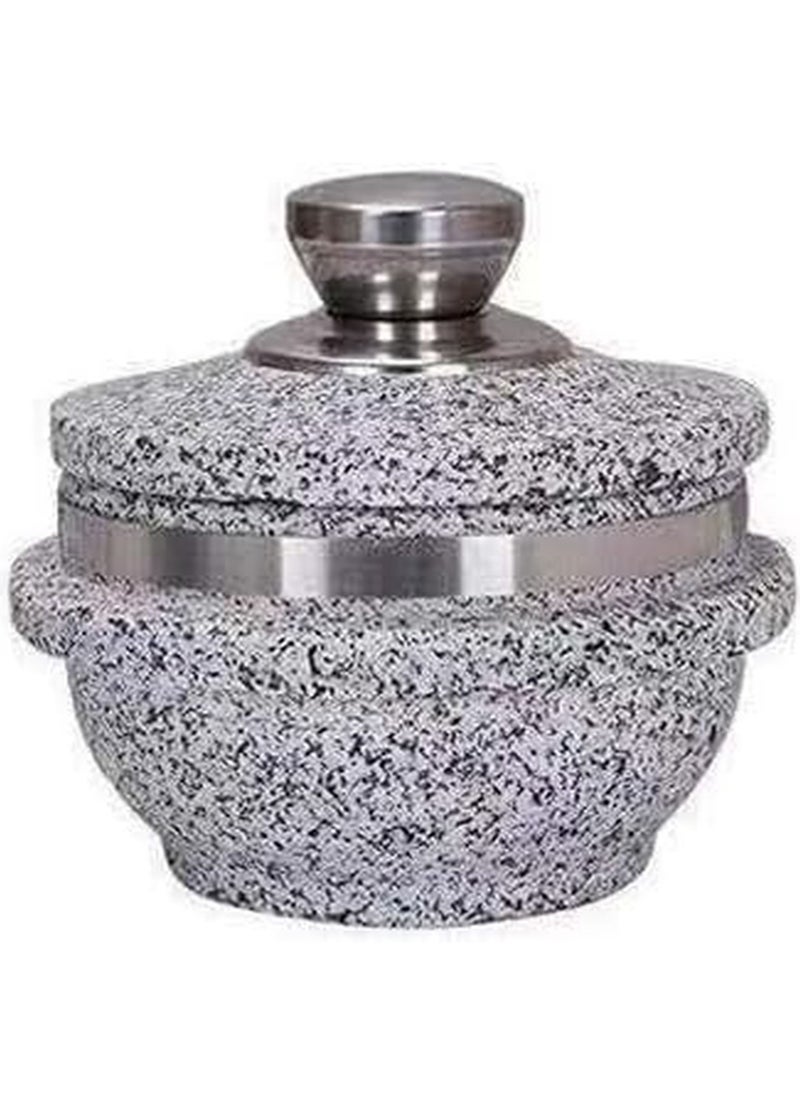 Generic - A Full Granite Pot With A Wooden Base And A Unique Granite Cookware With A High Quality Lid Round Silver 16 Cm - Image 1
