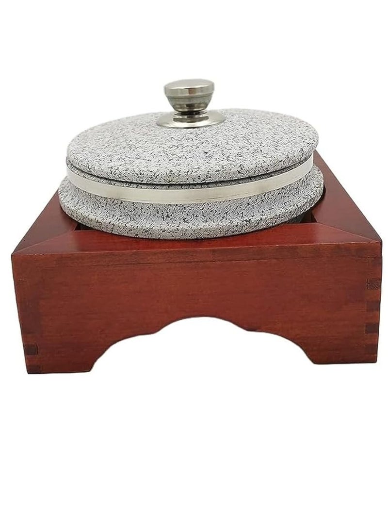 Generic - A Full Granite Pot With A Wooden Base And A Unique Granite Cookware With A High Quality Lid Round Silver 16 Cm - Image 1
