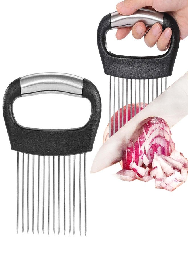 JAYVAR Large Onion Holder for Slicing, Large Onion Cutter Vegetable Chopper, Stainless Steel Tomato Slicer for Potato Lemon, Practical Meat Tenderizer Tool, Kitchen Food Slicer Guide for Neat Slicing - Image 1