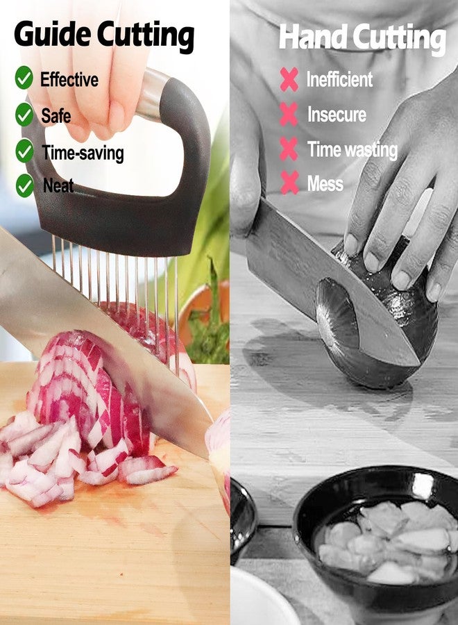 JAYVAR Large Onion Holder for Slicing, Large Onion Cutter Vegetable Chopper, Stainless Steel Tomato Slicer for Potato Lemon, Practical Meat Tenderizer Tool, Kitchen Food Slicer Guide for Neat Slicing - Image 3