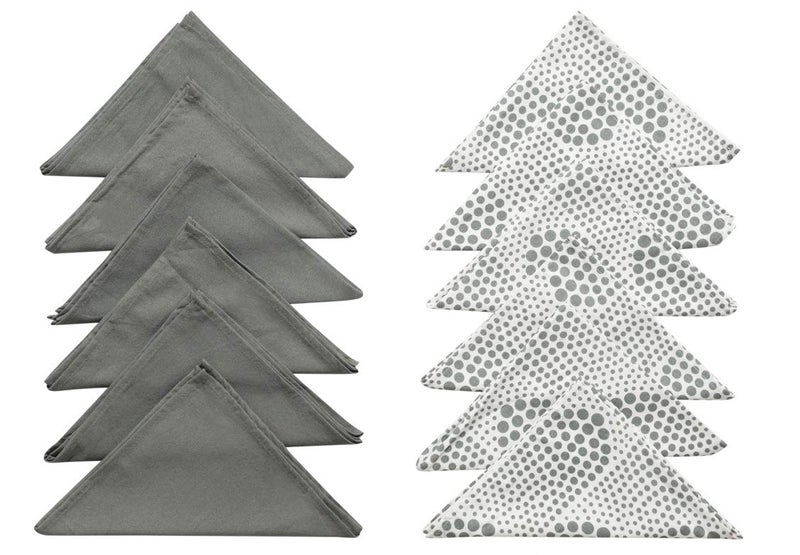 Dekor World 12 Pieces Cotton Bubble Grey Printed and Solid Napkin Set for Dinning and Kitchen - Image 1