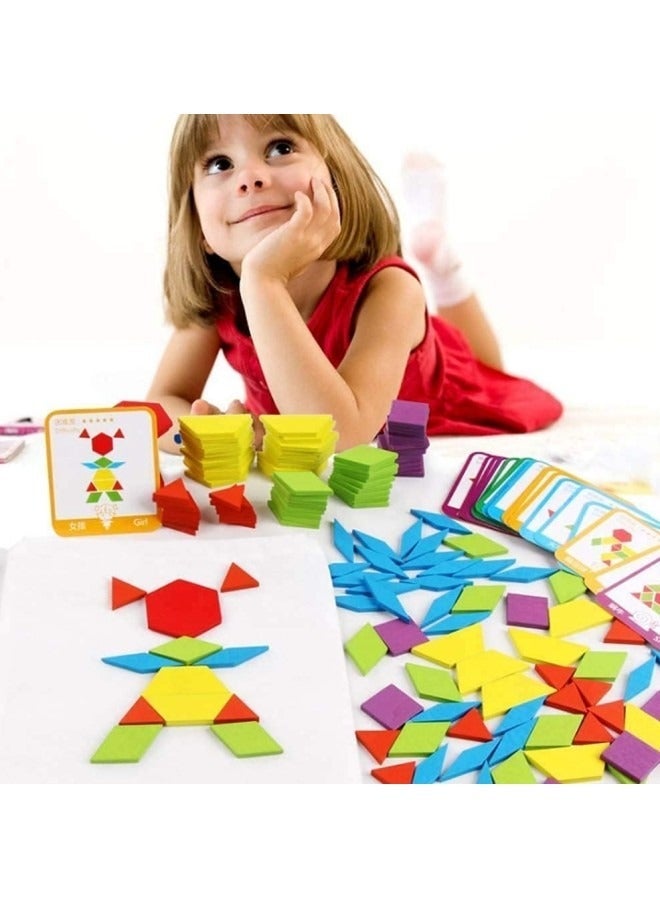 GGEROU مجموعة 155 قطعة من كتل الأنماط الخشبية، لعبة أحجية الأشكال الهندسية مع 24 بطاقة تصميم - Image 4