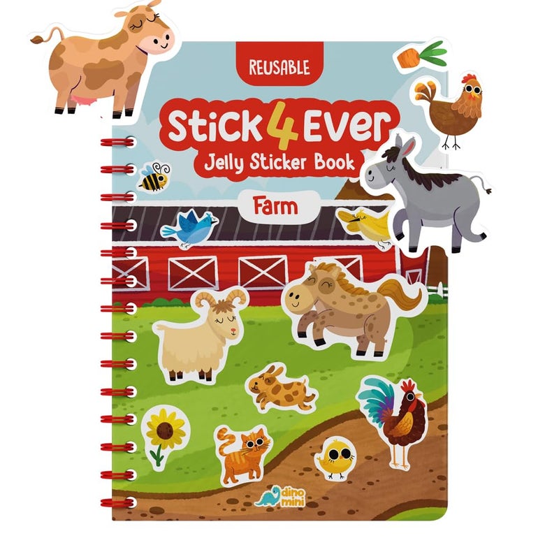 DINO MINI Stick4Ever Jelly Sticker Book - for Kids - Waterproof, Easy to Clean Reusable Sticker Book for Toddlers- Reusable Road Trip Activities for Kids - Stocking Stuffers for Toddlers (Farm) - Image 1