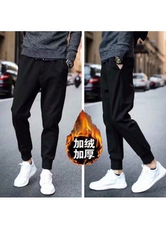 Mens Winter Sherpa-Lined Hoodie Pants Set Non-lamb leather cord fleece-lined