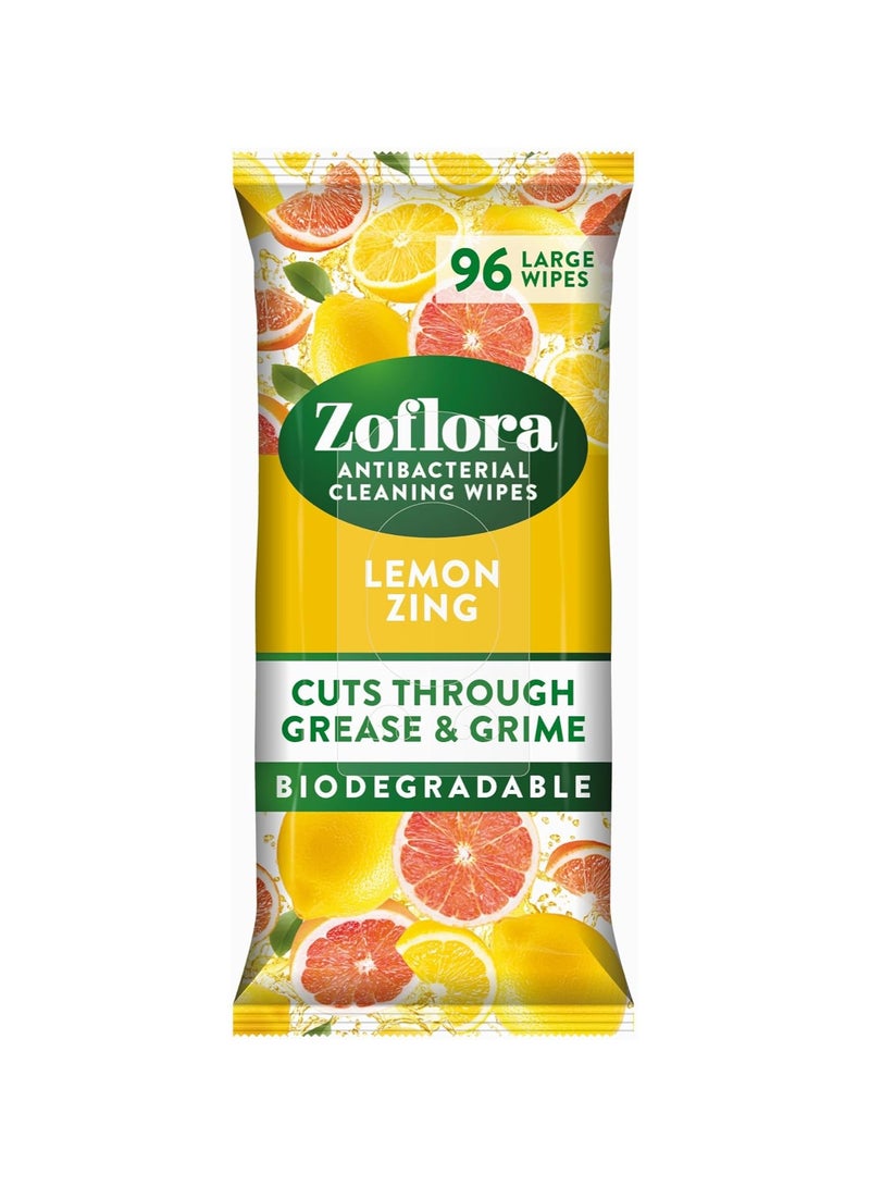 Zoflora Lemon Zing Biodegradable Antibacterial Cleaning Wipes 96 Wipes