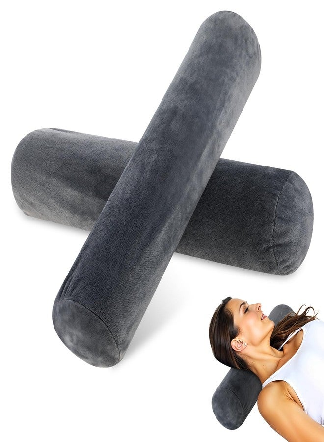 Larrel 2PCS Neck Roll Pillow Cover, Gray Neck Roll Pillow Cover with Zipper, Round Neck-Pillow Case for Sleeping Support, Bed, Legs, Back and Yoga, Plush Washable Covers (4 Inch Diameter x 17 Inch Long) - Image 1