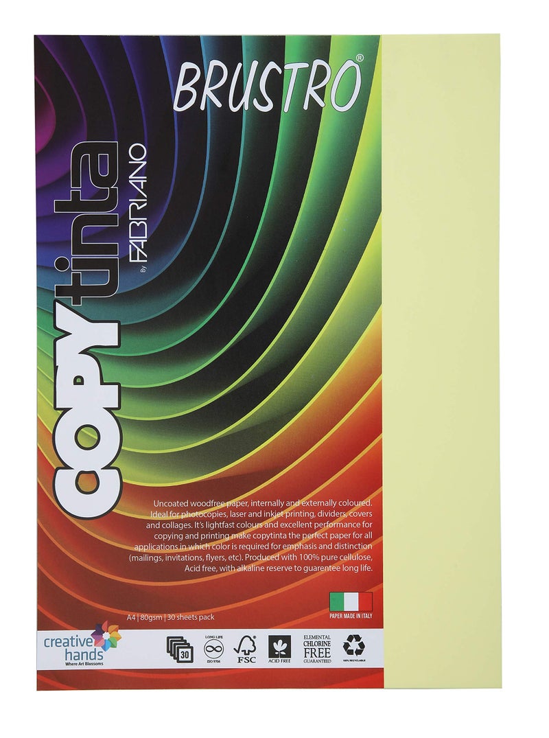 Fabriano Copytinta Coloured Craft Paper A4 Size, 80 GSM, (60 sheets), Pastel Green Shade (VERDE CHIARO) | Ideal for photocopies, laser, prints, fax, dividers, covers, collages, craft, school, office - Image 1