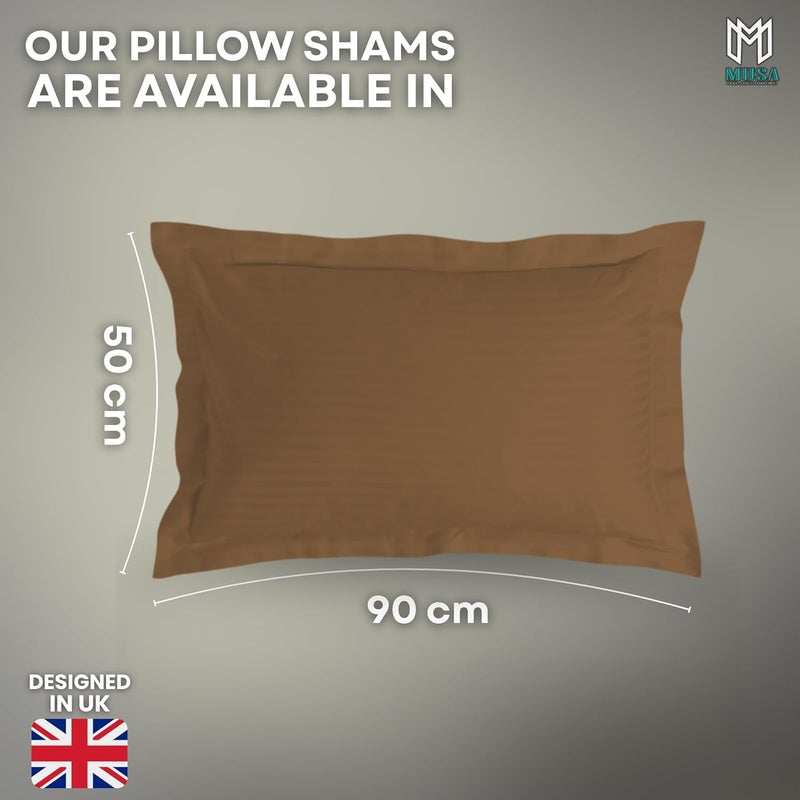 MUSA MUSA® Striped Cotton Pillow Covers – Soft, Breathable & Hotel-Inspired Pillow Covers with Envelope Closure | Elegant 5cm Oxford Frame Design for Bedroom & Home Décor (4, Brown, 50 x 90cm) - Image 2
