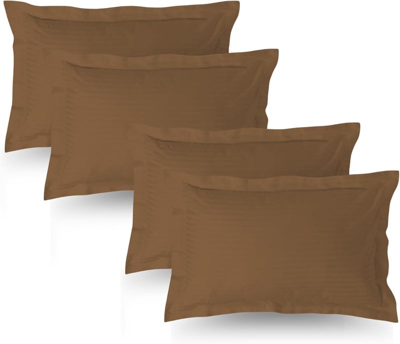 MUSA MUSA® Striped Cotton Pillow Covers – Soft, Breathable & Hotel-Inspired Pillow Covers with Envelope Closure | Elegant 5cm Oxford Frame Design for Bedroom & Home Décor (4, Brown, 50 x 90cm) - Image 1