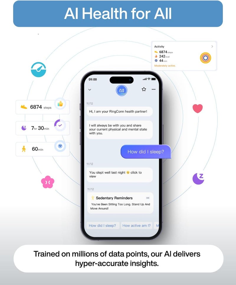 Gen 2 Air, حلقة الذكاء الاصطناعي رقيقة جداً، عمر البطارية لمدة 10 أيام، تتبع اللياقة البدنية / النوم / الإجهاد / الموارد البشرية للنساء والرجال، لا رسوم تطبيق للميزات القياسية، متوافق مع نظام التشغيل iOS و Android (الحجم 8، Dune Gold) - Image 4