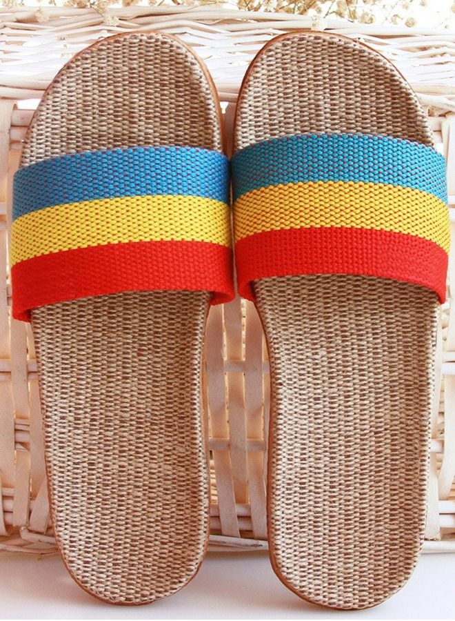 Loquat Flax Slippers Linen Slippers No Slip Indoor Slippers Open Toe Multicolor Stripes 