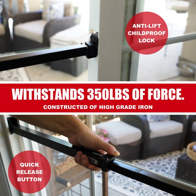 SECURITYMAN Sliding Door Security Bar-Child Proof Sliding Door Lock Bar with Anti Lift Lock - Fits Most Doors & Windows - Adjustable Patio Door Security Bar (18.75"- 51.1") Black - Image 5