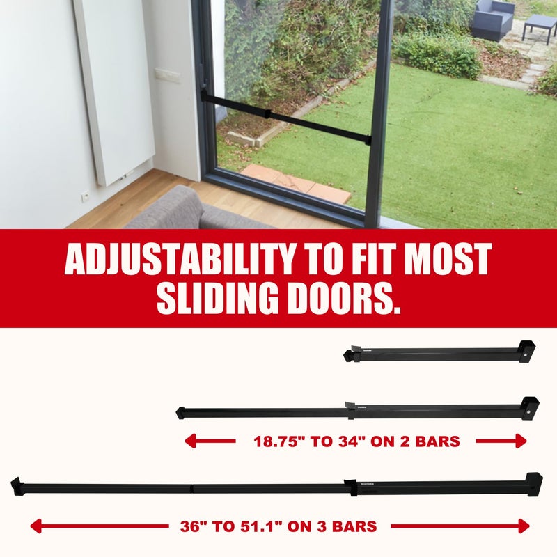 SECURITYMAN Sliding Door Security Bar-Child Proof Sliding Door Lock Bar with Anti Lift Lock - Fits Most Doors & Windows - Adjustable Patio Door Security Bar (18.75"- 51.1") Black - Image 3
