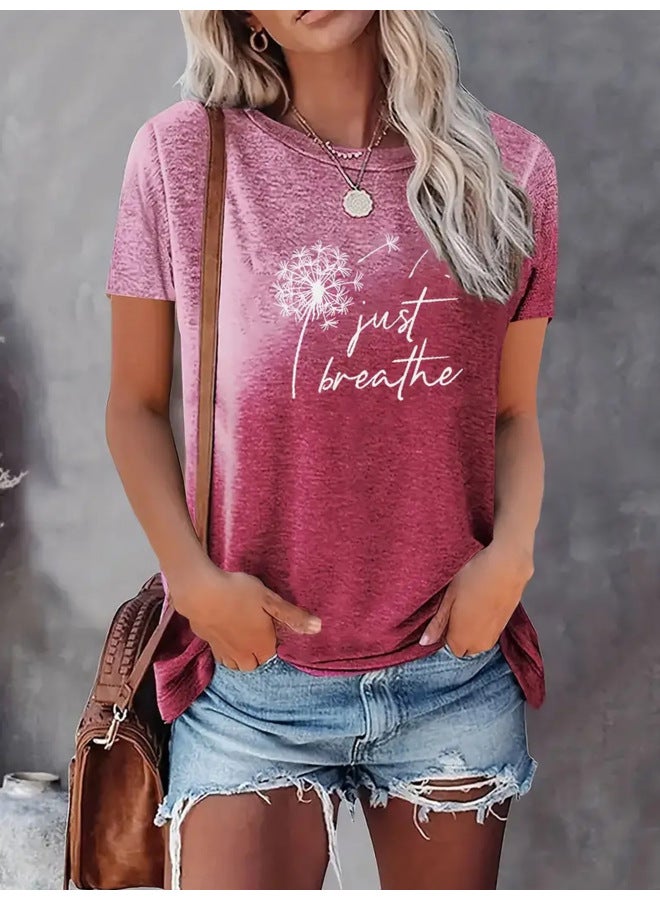 Song Feng Ya Spring And Summer European And American W En's New Dandelion Letter Printed Short-sleeved T-shirt Top  - Image 1