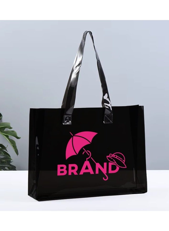 براند ستورز Glossy PVC Transparent Beach Tote Bag - Black 