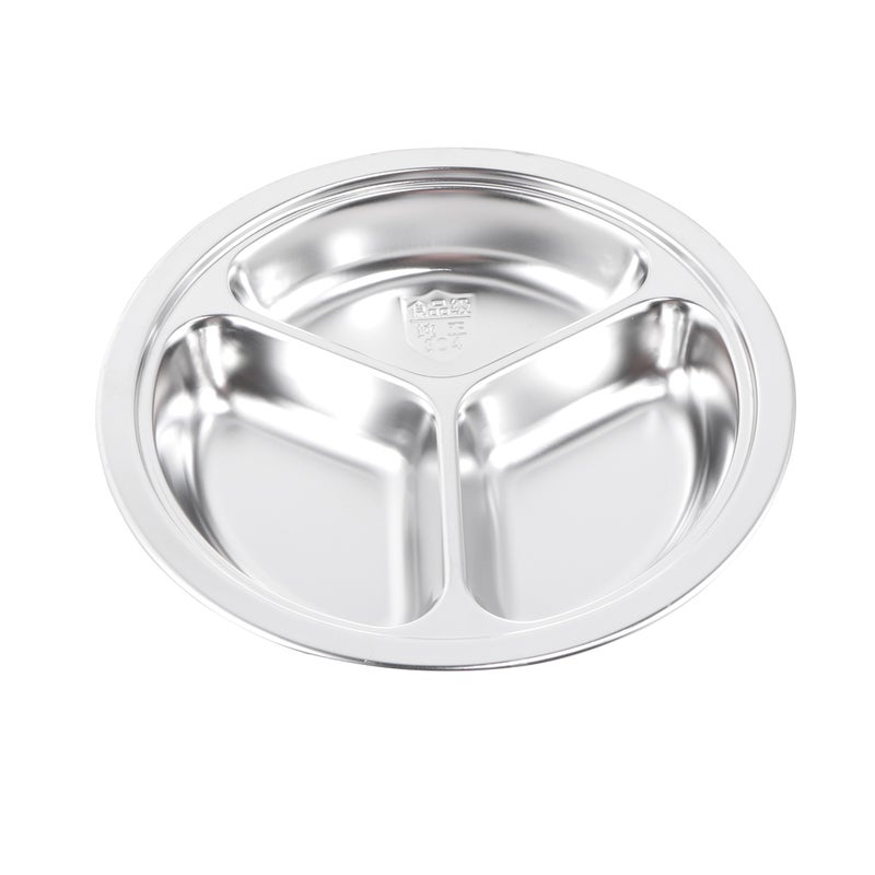 2pcs 20CM 304 Stainless Steel Fast Food Divided Dish Three Grids Round Serving Plate for Dining Hall - Image 2