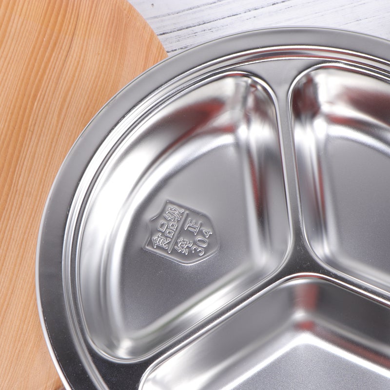 2pcs 20CM 304 Stainless Steel Fast Food Divided Dish Three Grids Round Serving Plate for Dining Hall - Image 5