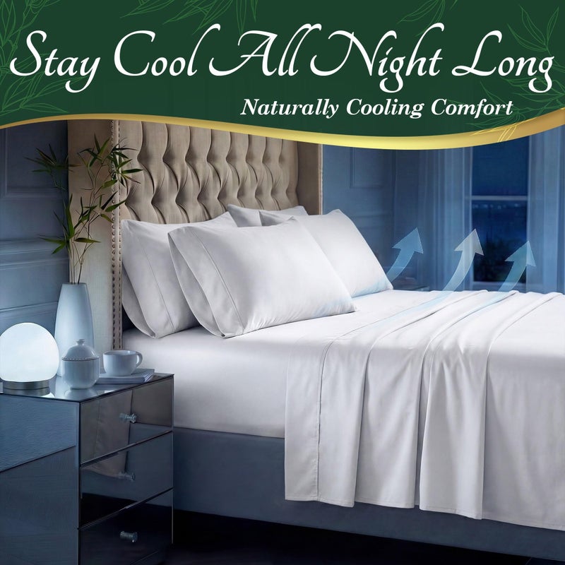DECOLURE 100% Viscose Derived from Bamboo Sheets Queen Size - Luxury 6 Pc Naturally Cooling Sheets, Ultra Soft Bed Set - Deep 17" Pockets, Durable Double Stitching, Oeko Tex Standard (White) - Image 3