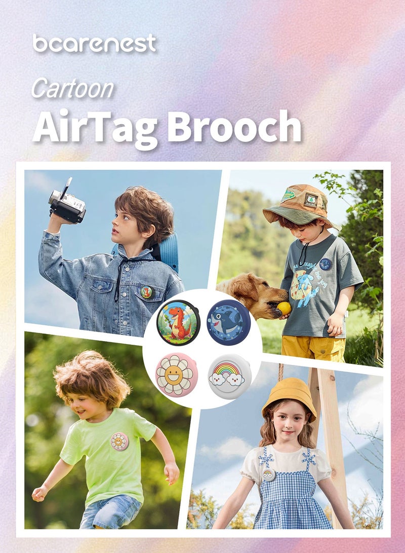 بكارنست غلاف دبوس كرتوني واقي لـ Apple AirTag، تصميم أطفال (ديناصور + قرش + قوس قزح + زهرة شمس) - Image 2