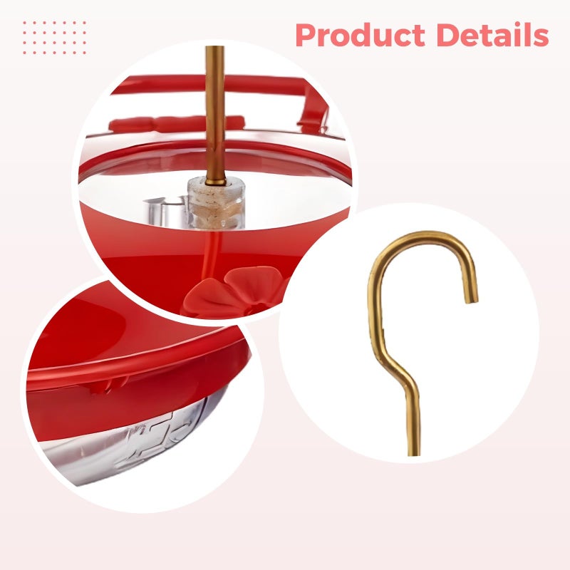 Red Hummingbird Feeder With Stainless Steel Hook 4 Feeding Ports Wide Mouth Outdoor Garden - Image 5