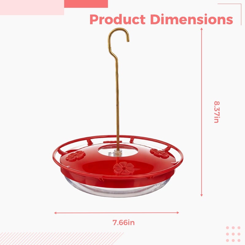 Red Hummingbird Feeder With Stainless Steel Hook 4 Feeding Ports Wide Mouth Outdoor Garden - Image 3