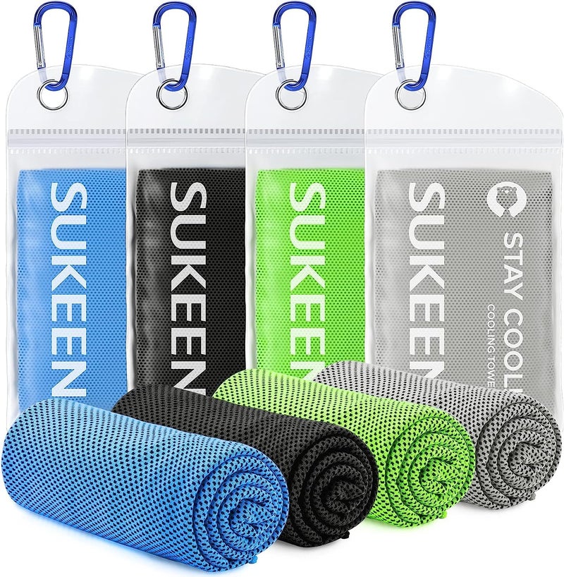 Sukeen منشفة سكين 4 عبوات للتبريد (40"x12") للرقبة والوجه، ناعمة وقابلة للتنفس، منشفة رياضية باردة، سريعة الجفاف وامتصاص العرق، لفائف تبريد للرقبة للتأمل، الرياضة، الجري، التمرين - Image 1