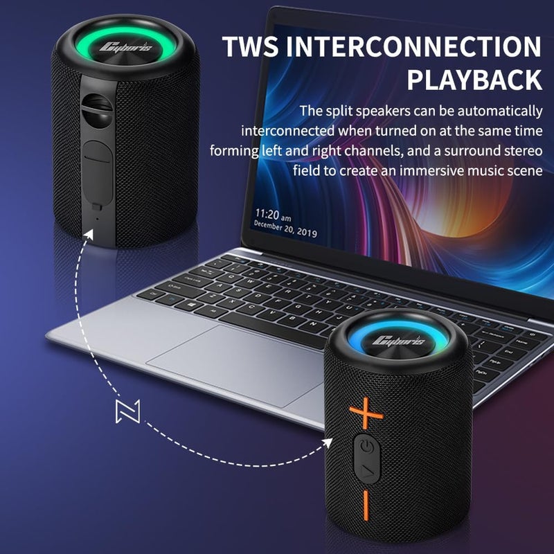 Cyboris 2 in 1 Portable Splittable Bluetooth Speaker, Waterproof Split Wireless Speaker Bluetooth V5.3 with 20W Loud Stereo Sound, 24H Playtime, True Wireless Pairing for Home, Outdoor or Travel - Image 3