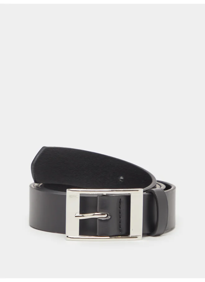 ستايلي Styli  Metal Buckle Black Waist Belt