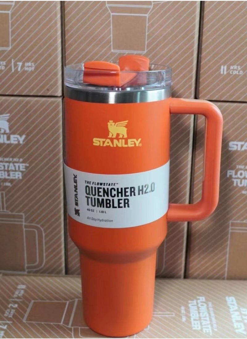 Stanley - Quencher H2.0 FlowState Stainless Steel Vacuum Insulated Tumbler with Lid and Straw for Water, Iced Tea or Coffee, Smoothie and More, Tigerlily, 40 oz - Image 1